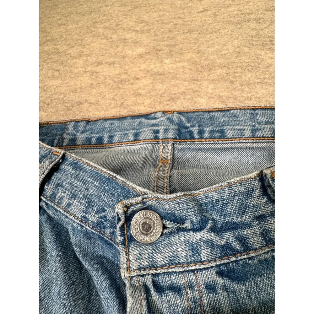 Levis 501 Original Fit Jeans Mens 38x34 Light Blue Whiskering Denim Straight Leg